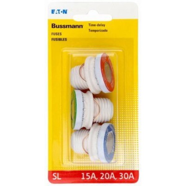 Eaton Bussmann Plug Fuse Kit, SL Series, Time-Delay, 15A, 20A, 30A, 125V AC, Indicating, 10kA at 125V AC BP/SL-A